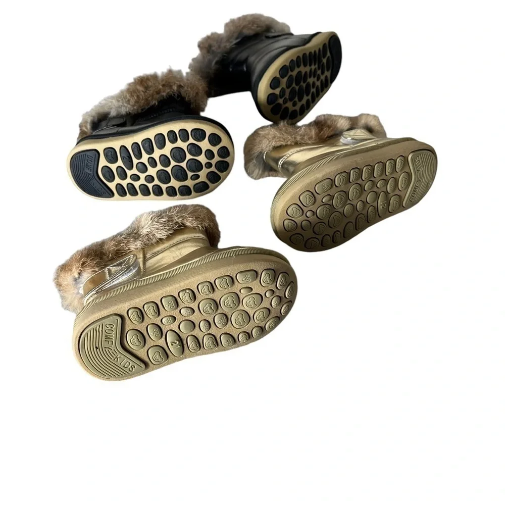 BABY GIRL Faux Fur Gold and Black Boots Set of 2